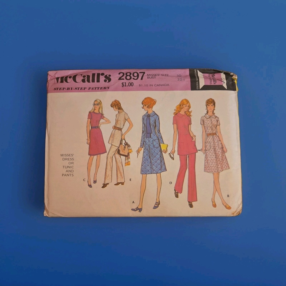 McCall's Sewing Pattern 2898 VTG Misses Dress Tunic Top Pants Size 10 Bust 32.5